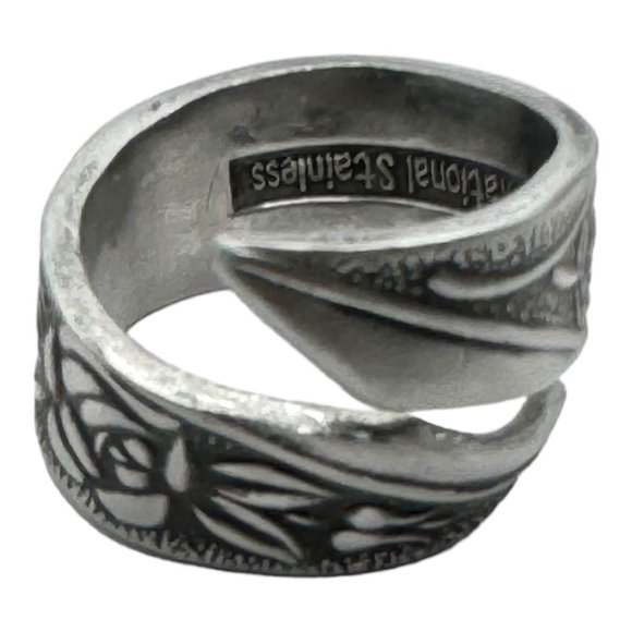 Vintage Rose Pattern Spoon Wrap Ring Artisan Crafted Roses Size 9 - Picture 7 of 15